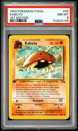 1999 POKEMON FOSSIL 1ST EDITION #50 KABUTO PSA 8 - Image 1