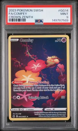 2023 POKEMON SWORD & SHIELD CROWN ZENITH #GG14 FULL ART/COMFEY PSA 9 - Image 1