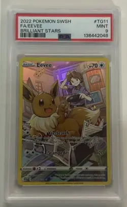 Pokemon 2022 SWSH09 Brilliant Stars TG Eevee TG11/TG30 Full Art Holo PSA 9 - Image 1