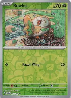 Rowlet 013/197 SV03: Obsidian Flames Reverse Holo NM Pokemon TCG - Image 1