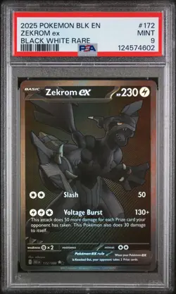 2025 Pokemon Black Bolt Zekrom ex #172 Black White Rare PSA 9 Mint - Image 1