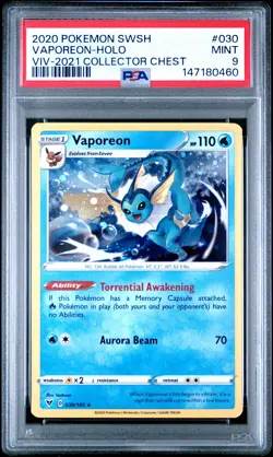 PSA 9 Vaporeon Holo 030/185 2021 Collector Chest Vivid Voltage Pokemon PSA - Image 1