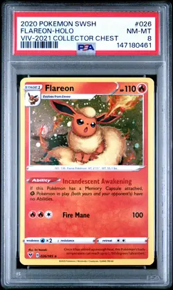 PSA 8 Flareon Holo 026/185 2021 Collector Chest Vivid Voltage Pokemon PSA - Image 1