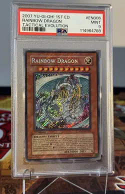 Yugioh Rainbow Dragon 1st Edition TAEV-EN006 Secret Rare Missprint Bleed PSA 9 - Image 1