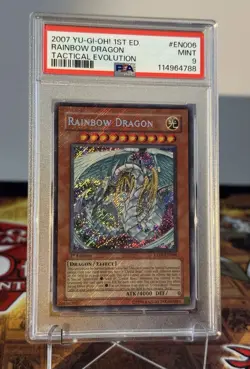 Yugioh Rainbow Dragon 1st Edition TAEV-EN006 Secret Rare Missprint Bleed PSA 9 - Image 2