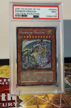 Yugioh Rainbow Dragon 1st Edition TAEV-EN006 Secret Rare Missprint Bleed PSA 9 - Image 4