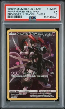 2019 POKEMON SM BLACK STAR PROMO #SM228 FULL ART/ARMORED MEWTWO PSA 5 - Image 1