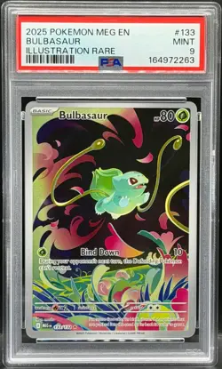 2025 Pokemon Mega Evolution Bulbasaur Illustration Rare #133/132 PSA 9 MINT - Image 1