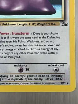Ditto 3/62 Holo Rare Fossil 1999 Pokemon EN Damaged - Image 2