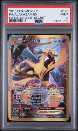 PSA 9 MINT Alakazam EX 125/124 Fates Collide Secret Rare Holo Pokemon Card - Image 1