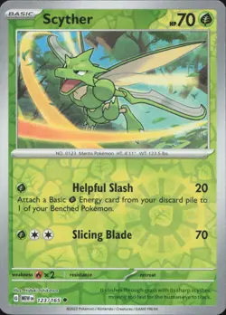 Pokemon Scyther 123/165 Uncommon 151 Reverse Holo Near Mint - Image 1
