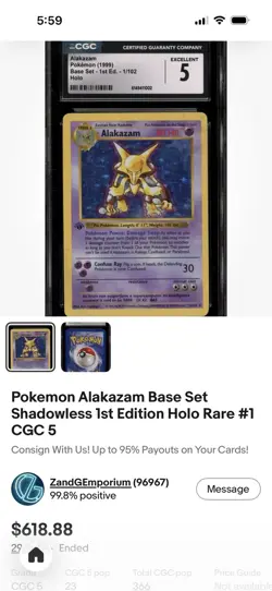 CGC 4.5 Alakazam 1st Edition Holo Base Set 1/102 English 1999 Pokemon as is - Image 3
