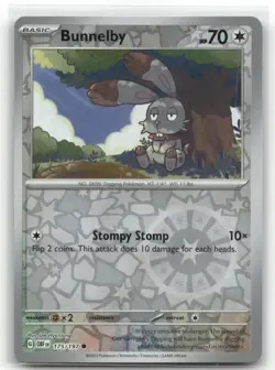 Bunnelby 175/197 Reverse Holo SV03: Obsidian Flames Pokemon TCG - Image 1