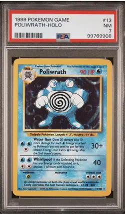 PSA 7 1999 Pokemon TCG Base Set Poliwrath Holo Rare 13/102 Unlimited - Image 1