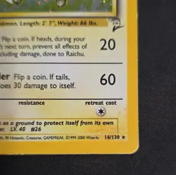 Pokemon TCG Raichu 016/130 Base Set 2 Holo Rare 80 MP English Sugimori - Image 5