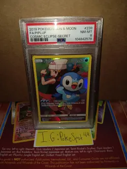 Pokemon 2019 Sun & Moon Cosmic Eclipse Piplup Art Rare Secret PSA 8 #239/236 - Image 1