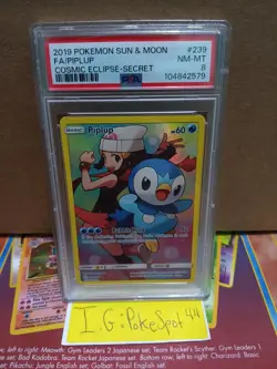 Pokemon 2019 Sun & Moon Cosmic Eclipse Piplup Art Rare Secret PSA 8 #239/236 - Image 3