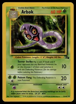 Arbok 31/62 Uncommon Fossil Pokemon Unlimited Lightly Played - Image 1