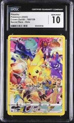 CGC 10 GEM MINT Pikachu Secret Rare Full Art 160/159 Crown Zenith Pokemon - Image 1
