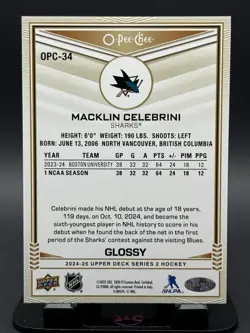 2024-25 Upper Deck O-Pee-Chee Glossy Macklin Celebrini #OPC-34 (RC) - Image 2