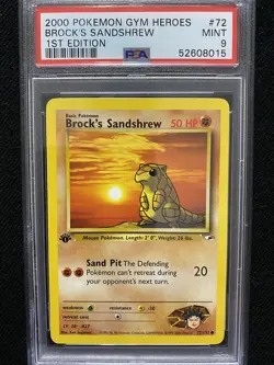 2000 Pokemon Gym Heroes 1st Edition Brock's Sandshrew 72/132 PSA 9 Mint - Image 1