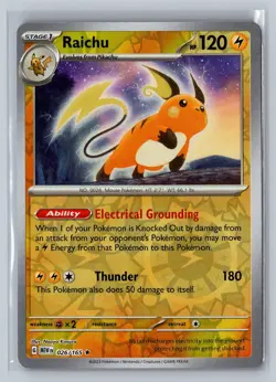 Raichu 026/165 Rare 151 Pokemon Reverse Holo Near Mint - Image 1