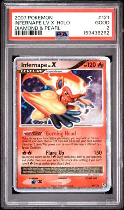PSA 2 2009 Pokemon Diamond & Pearl Infernape Lv.X Holo Foil Rare 121/130 - Image 1