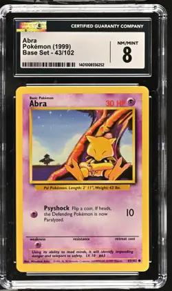 CGC 8 NEAR MINT Pokemon Abra Base Set 43/102 ENGLISH VINTAGE - Image 1
