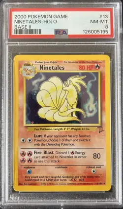 2000 Pokemon Ninetales #13 Holo Base Set 2 English PSA 8 - Image 1