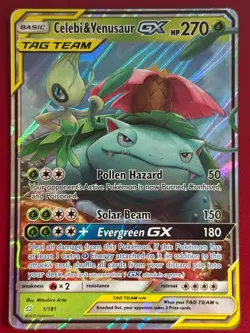 Pokemon TCG Celebi & Venusaur GX TAG TEAM 1/181 SM-Team Up Ultra Rare Holo (NM) - Image 1