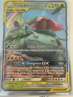 2019 Pokemon TCG Celebi & Venusaur GX 1/181 Sm Team Up Holo Ultra Rare TAG TEAM - Image 1