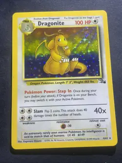 Pokemon TCG Dragonite Fossil Holo Unlimited Rare Card 4/62 MP Moderately Played - Image 1
