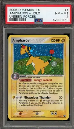 Pokemon Ampharos Holo EX Unseen Forces 1/115 PSA 8 - Image 1