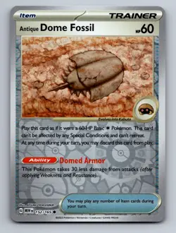 Antique Dome Fossil 152/165 Common 151 Pokemon Near Mint Reverse Holo - Image 1