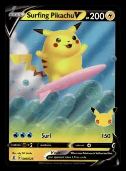 Surfing Pikachu V 008/025 Celebrations Holo Pokemon NM - Image 1