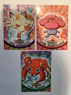 1999 Topps Pokemon TV Animation Series 1 #52 Meowth #45 Vileplume #46 Paras - Image 1