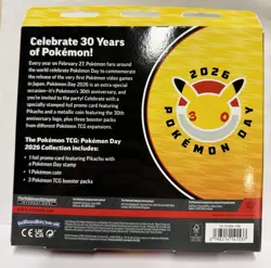 Pokemon Day 2026 30th Collection Pikachu Promo Coin 3 Booster Packs Sealed Box - Image 2