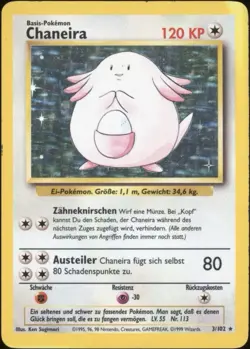 1999 Pokemon GERMAN Unlimited Base Set Chaneira-Chansey Holo 3/102 EX - Image 1