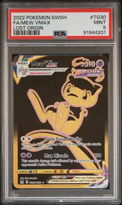 PSA 9 Mew VMAX TG30/TG30 Secret Rare Full Art Holo Lost Origin TG - Image 1