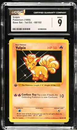 CGC 9 MINT Vulpix 68/102 1st Edition Shadowless Base Set Pokemon Card - Image 1