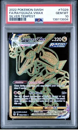 2022 Pokemon Sword & Shield Silver Tempest #TG29 Rayquaza Vmax PSA10 - Image 1
