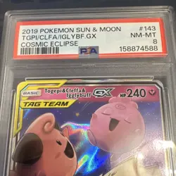 Pokemon TCG Togepi & Cleffa & Igglybuff GX 143/236 Cosmic Eclipse PSA 8 Holo - Image 2