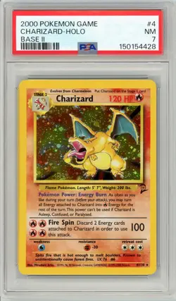 Pokemon Charizard #4 Base Set 2 Holo PSA 7 NM - Image 1
