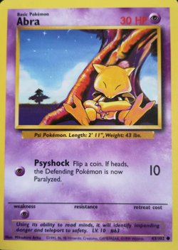 1999 Pokemon TCG - Abra - Base Set - Uncommon Card - 43/102 - Image 1