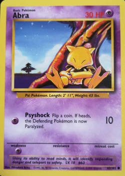 1999 Pokemon TCG - Abra - Base Set - Uncommon Card - 43/102 - Image 4