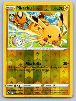 Pikachu 049/195 Common Silver Tempest Pokemon Reverse Holo Near Mint - Image 1