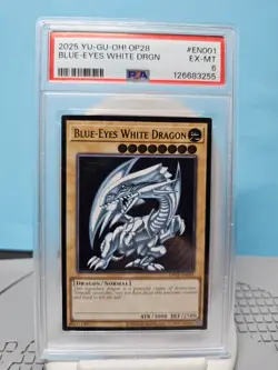 Yu-Gi-Oh TCG Blue-Eyes White Dragon OP28-EN001 Ultimate Rare PSA 6 - Image 1