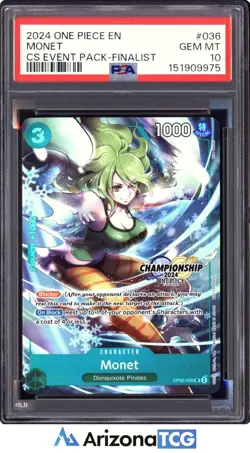 One Piece 2024 Monet OP05-036 Championship CS Event Finalist GEM MINT PSA 10 - Image 1