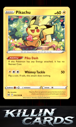 Pikachu 052/196 Pokemon Common SWSH11: Lost Origin Card NM - Image 1