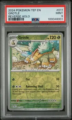 2024 Pokemon TEF EN Grotle Reverse Holo Card #011 PSA Mint 9 - Image 1
